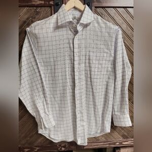 Enro. 15 1/2. 32-33. 80's 2-ply/non-iron 100% cotton. White w/purple. Used